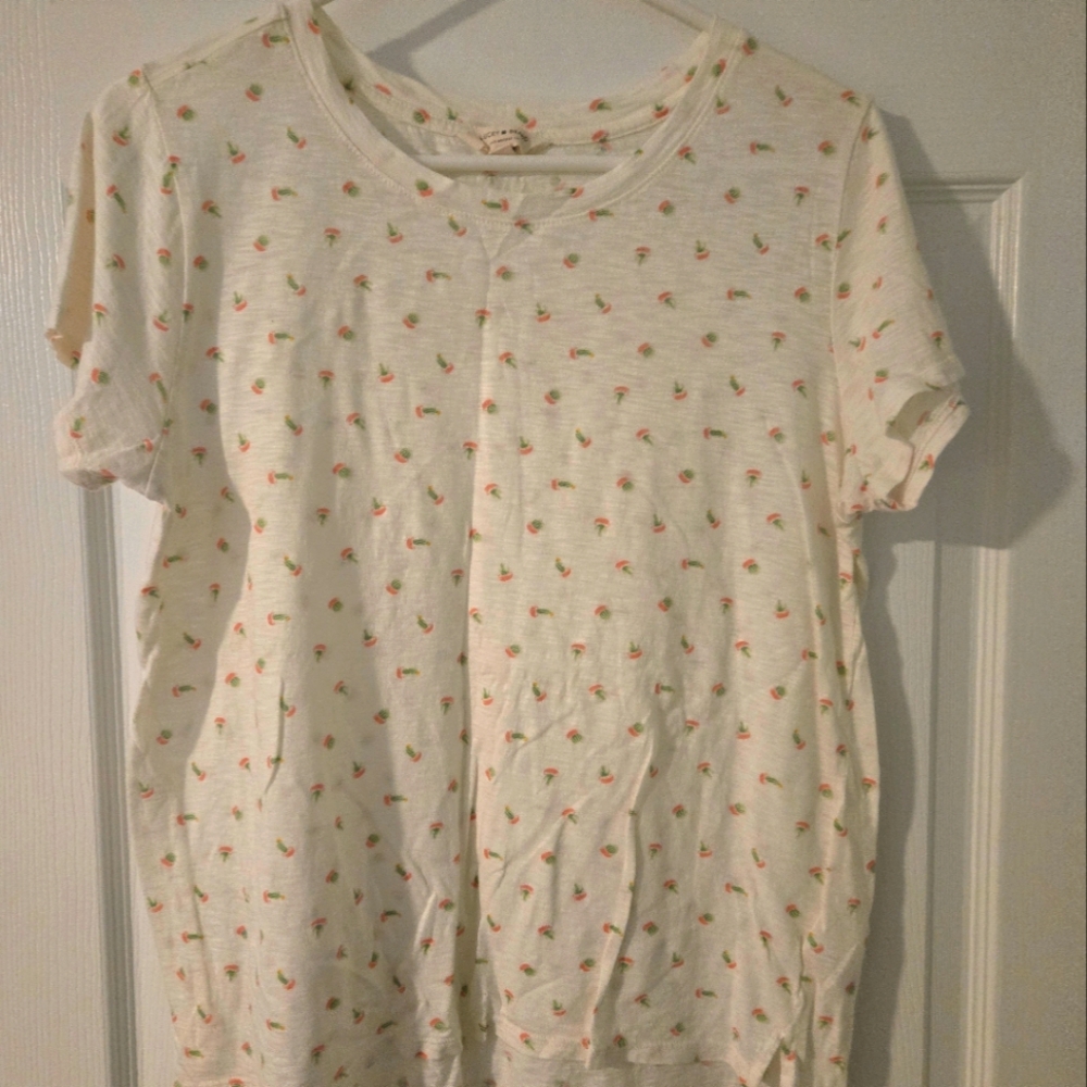 Lucky Brand White Tee with Red and Green Accents